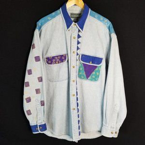 VINTAGE 90s Oversized Denim Button Down L / XL